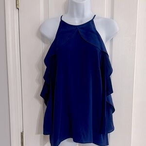 ANTONIO MELANI Royal Blue Ruffle Cold Shoulder Ruffle Blouse